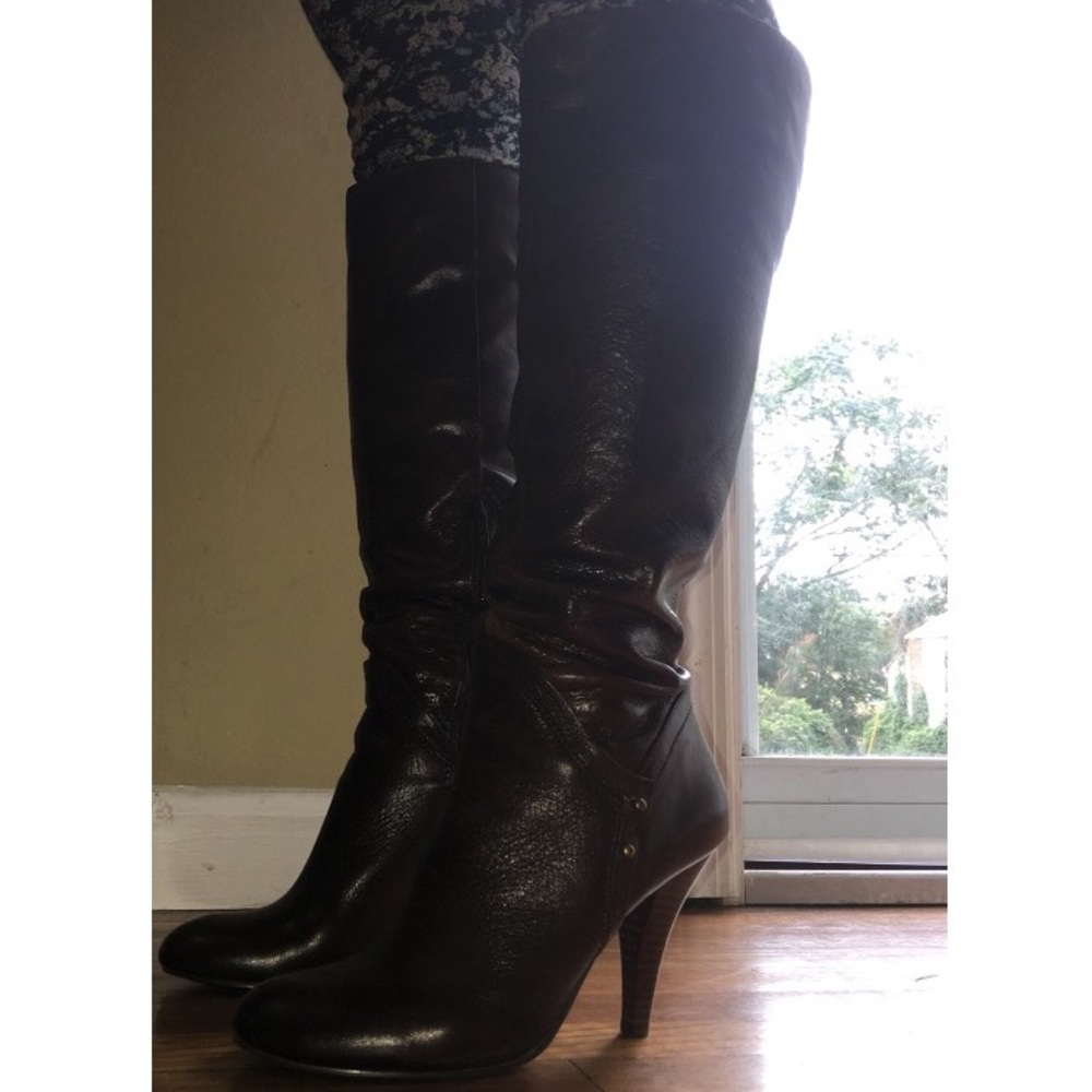 Nine West Brown Leather Calf Length Boots Size 8